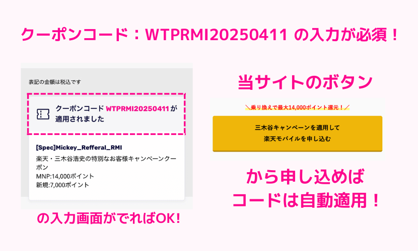 適用にはキャンペーンコードが必要
