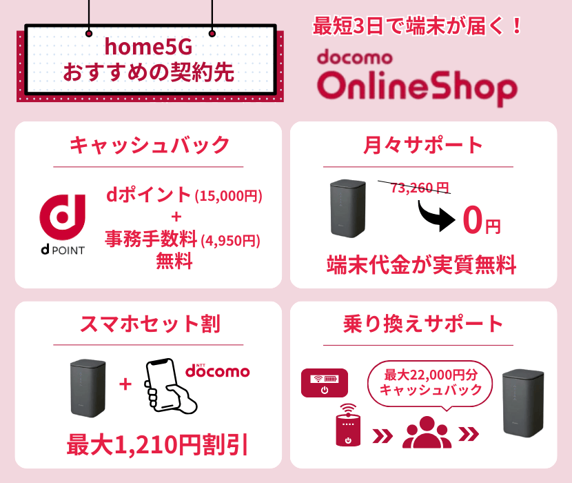 2026年6月ドコモhome 5Gのキャンペーン比較！家電量販店や代理店のお得